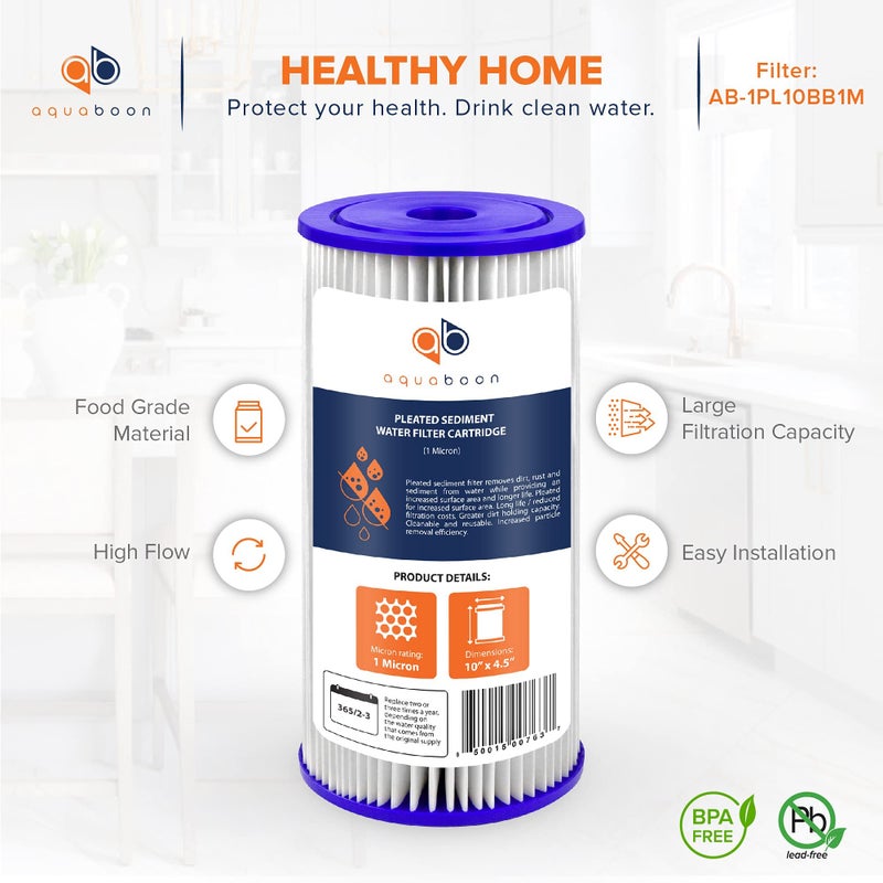 Aquaboon 1 Micron Pleated Water Filter 10 x 4.5 for Whole House Sediment Water Filter Replacement Compatible with Well Filters FXHSC, R50-BBSA (4-PACK) - Image 4